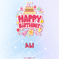 إسم Ali مكتوب على صور عيد ميلاد بالإنجليزي