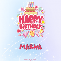 إسم MaRwa مكتوب على صور عيد ميلاد بالإنجليزي