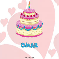 إسم Omar مكتوب على صور تورتة عيد ميلاد