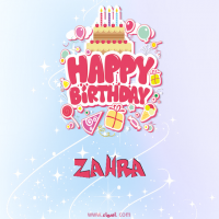 إسم ZAHRA مكتوب على صور عيد ميلاد بالإنجليزي