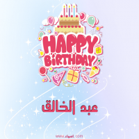 إسم عبد الخالق مكتوب على صور عيد ميلاد بالإنجليزي