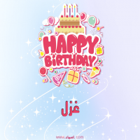 إسم غزل مكتوب على صور عيد ميلاد بالإنجليزي
