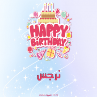 إسم نرجس مكتوب على صور عيد ميلاد بالإنجليزي