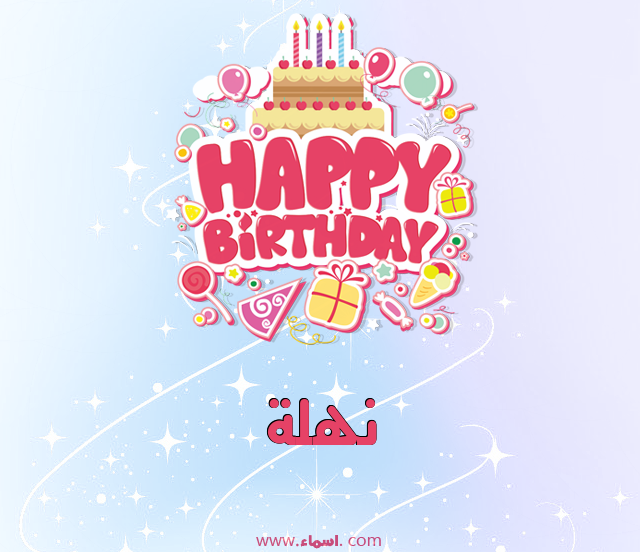 إسم نهلة مكتوب على عيد ميلاد بالإنجليزي